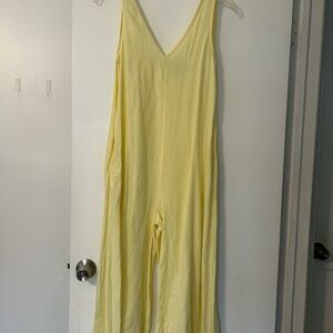 Light Yellow V-Neck Wide Leg Jumpsuit